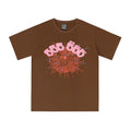 Sp5der Pink "555 555" & Red Spider Web Graphic Brown Short Sleeve T-Shirt