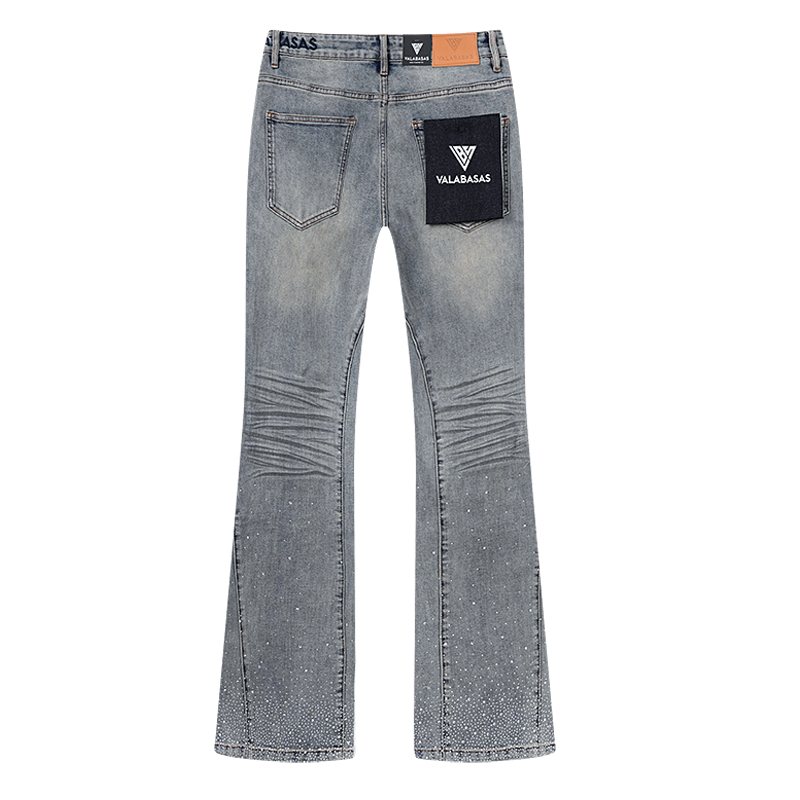 VALABASAS Light Blue Rhinestone Flared Jeans