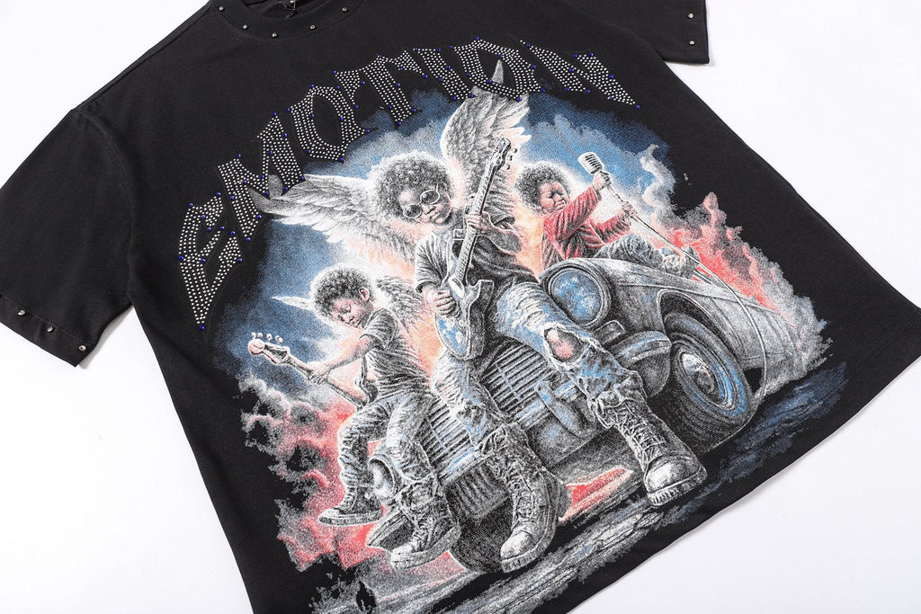 MIXED EMOTION Studded Angel Graphic T-Shirt