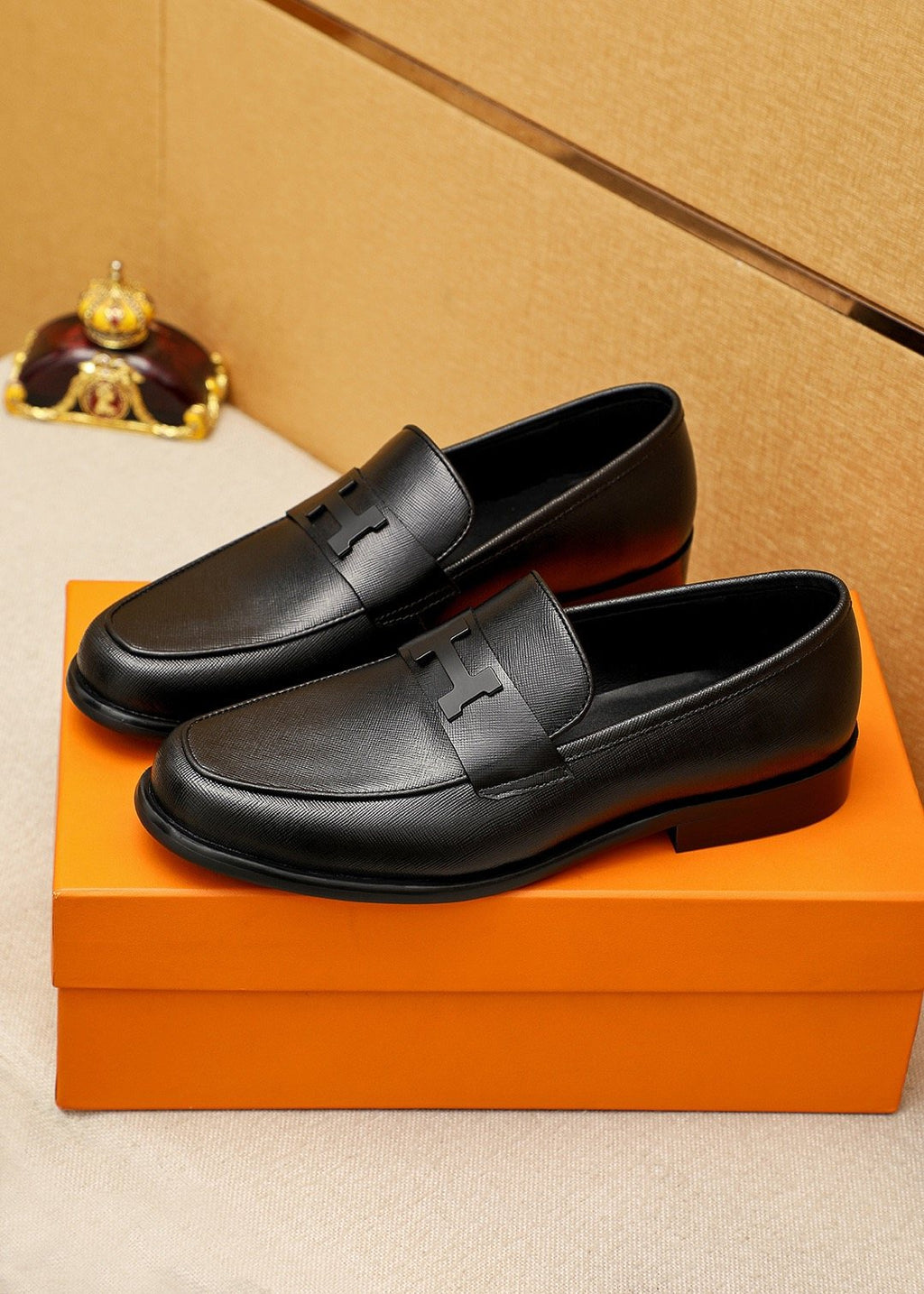 Hermès Black H-Strap Slip-On Loafers