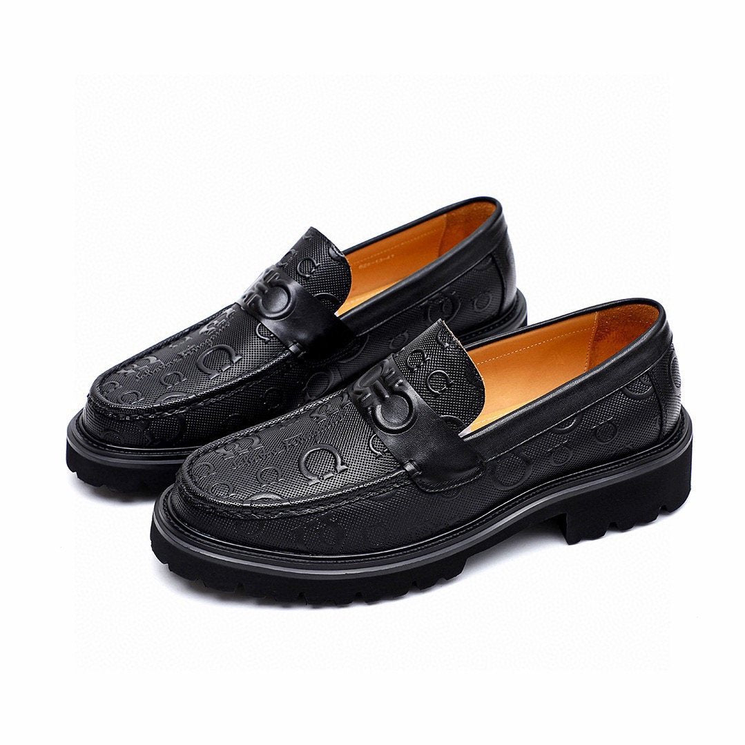 Salvatore Ferragamo Men's Black Embossed Lug Sole Loafers