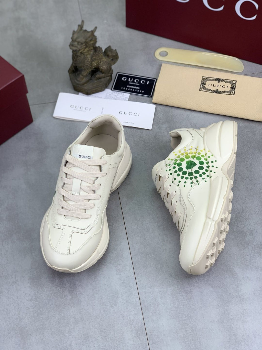 Gucci Cream and Green Chunky Sneakers